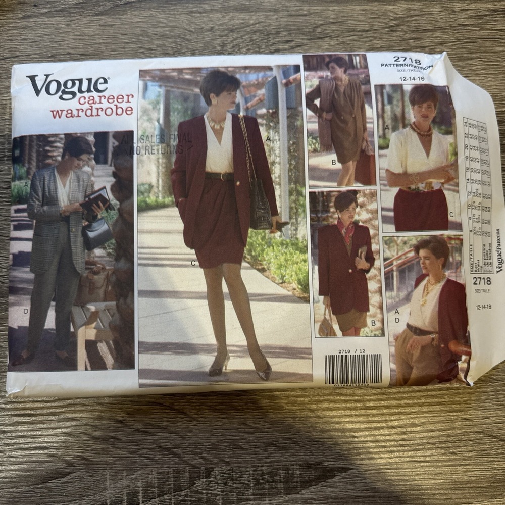 Vintage Vogue Career Wardrobe Sewing Pattern #2718 - Size 12- 14-16 NEW FF